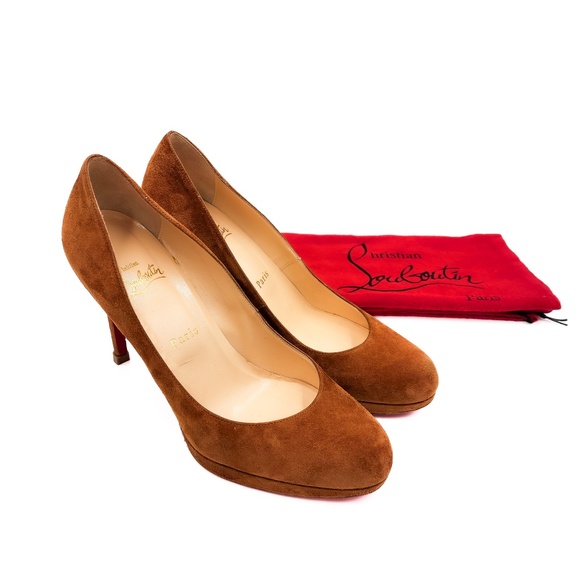 Christian Louboutin Brown Suede Round Toe Pumps Heels EU 38.5